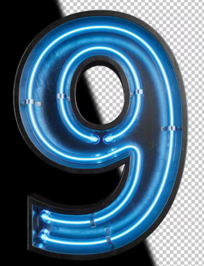 Electric neon number nine